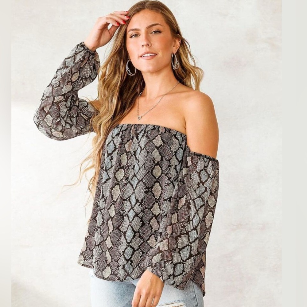 Willow & Root Snake Print Chiffon Top size S